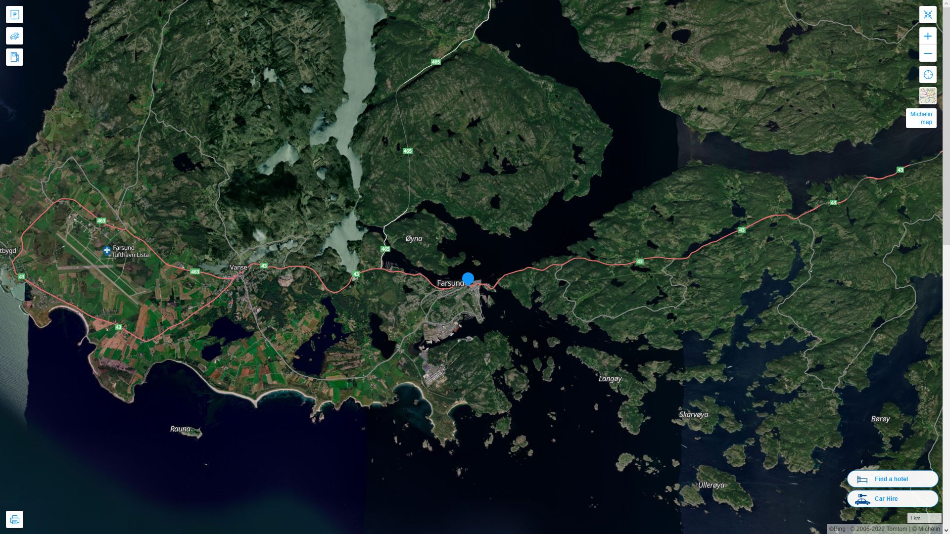 Farsund Norvege Autoroute et carte routiere avec vue satellite
